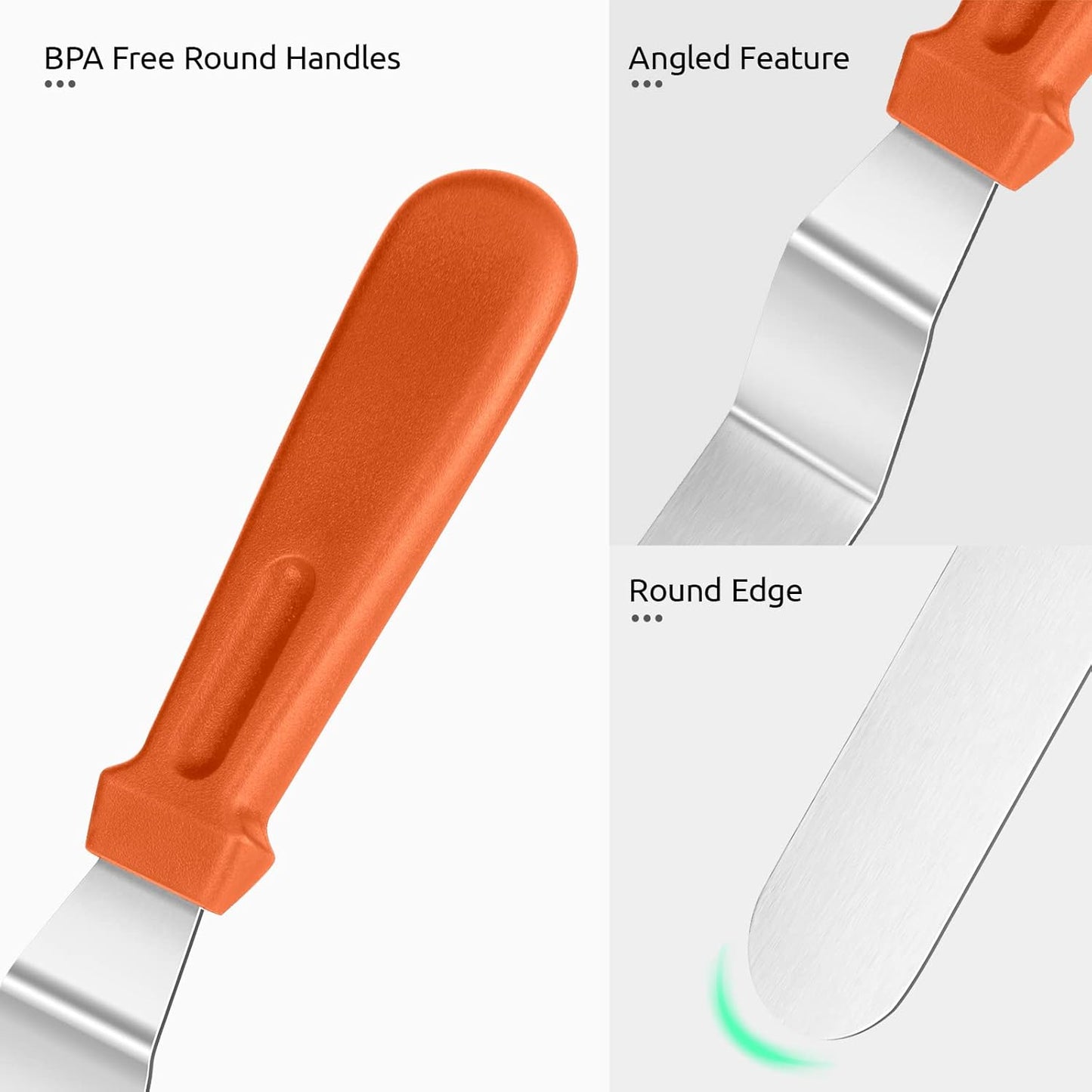 Icing Spatula, U-Taste Offset Spatula Set with 6", 8", 10" Blade,Stainless Steel Angled Cake Decorating Frosting Spatula Set of 3 (Orange)