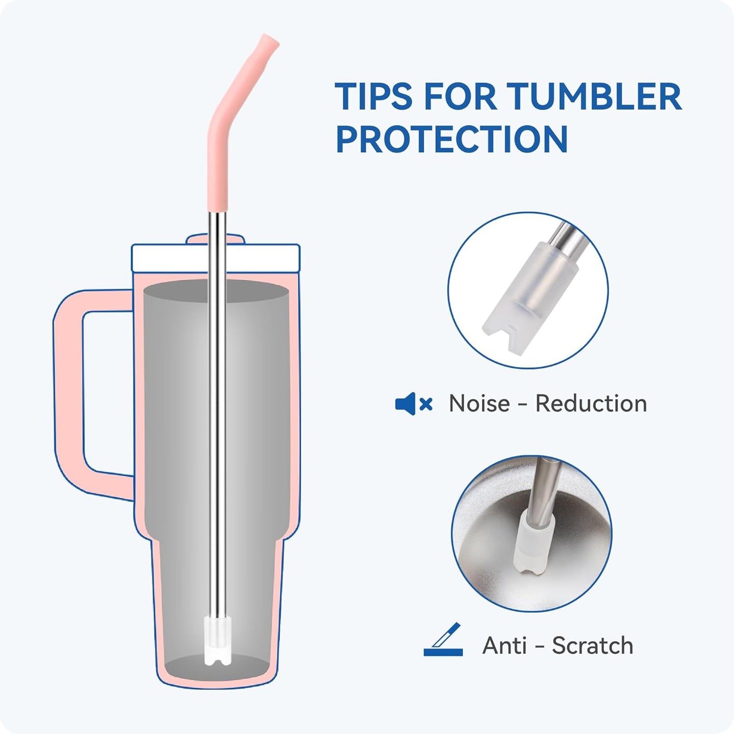 Reusable Metal Straws with Silicone Tip for Stanley 30oz,Stainless Steel Drinking Straws for 30oz Tumbler,3 Straight Tubes & 6 Tips& 1 Cleanr Brush (Jade)