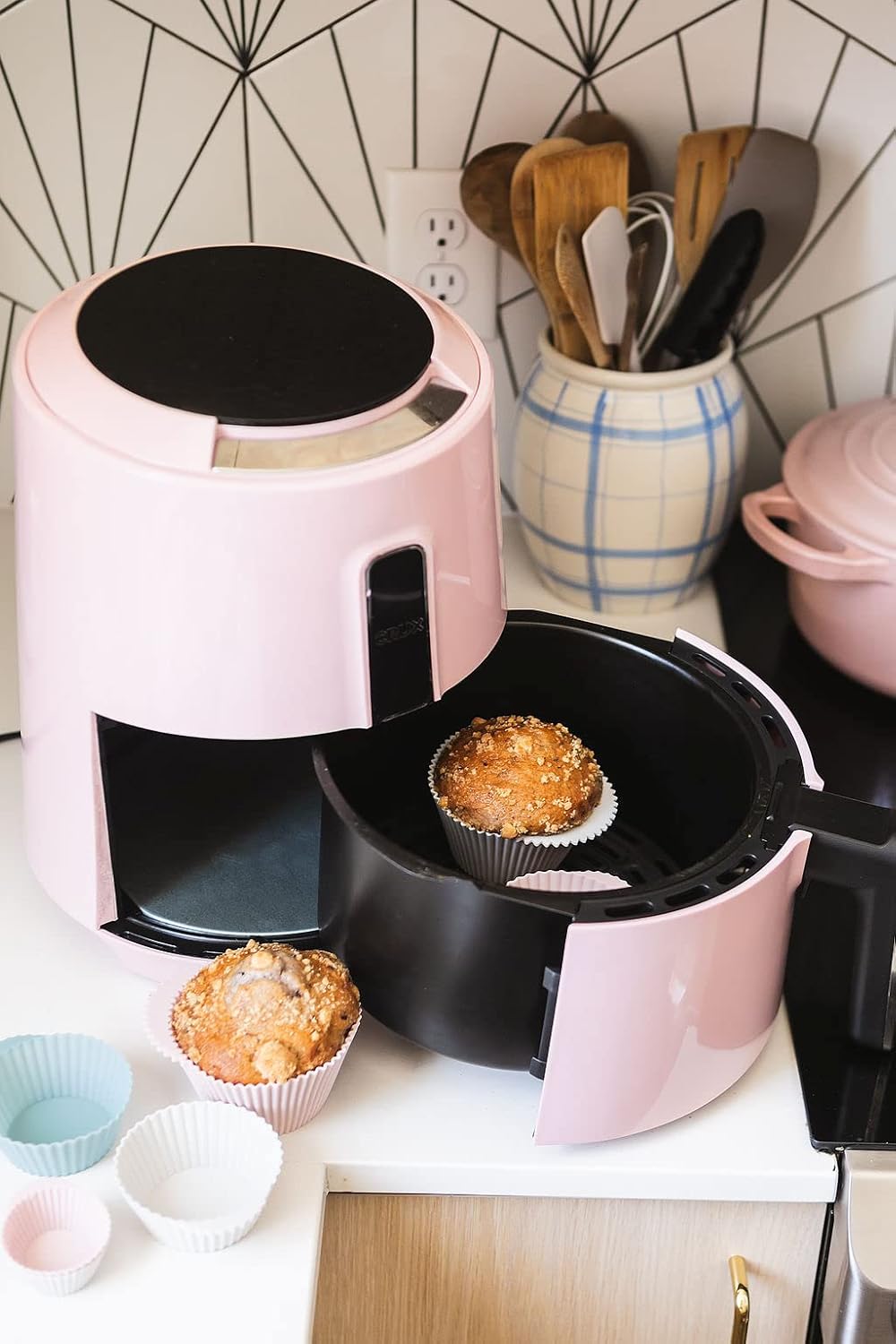 The Silicone Kitchen Reusable Silicone Baking Cups Silicone Muffin Liners for Cupcakes, BPA Free, Mini, 24 Pack, Pink Gray Blue