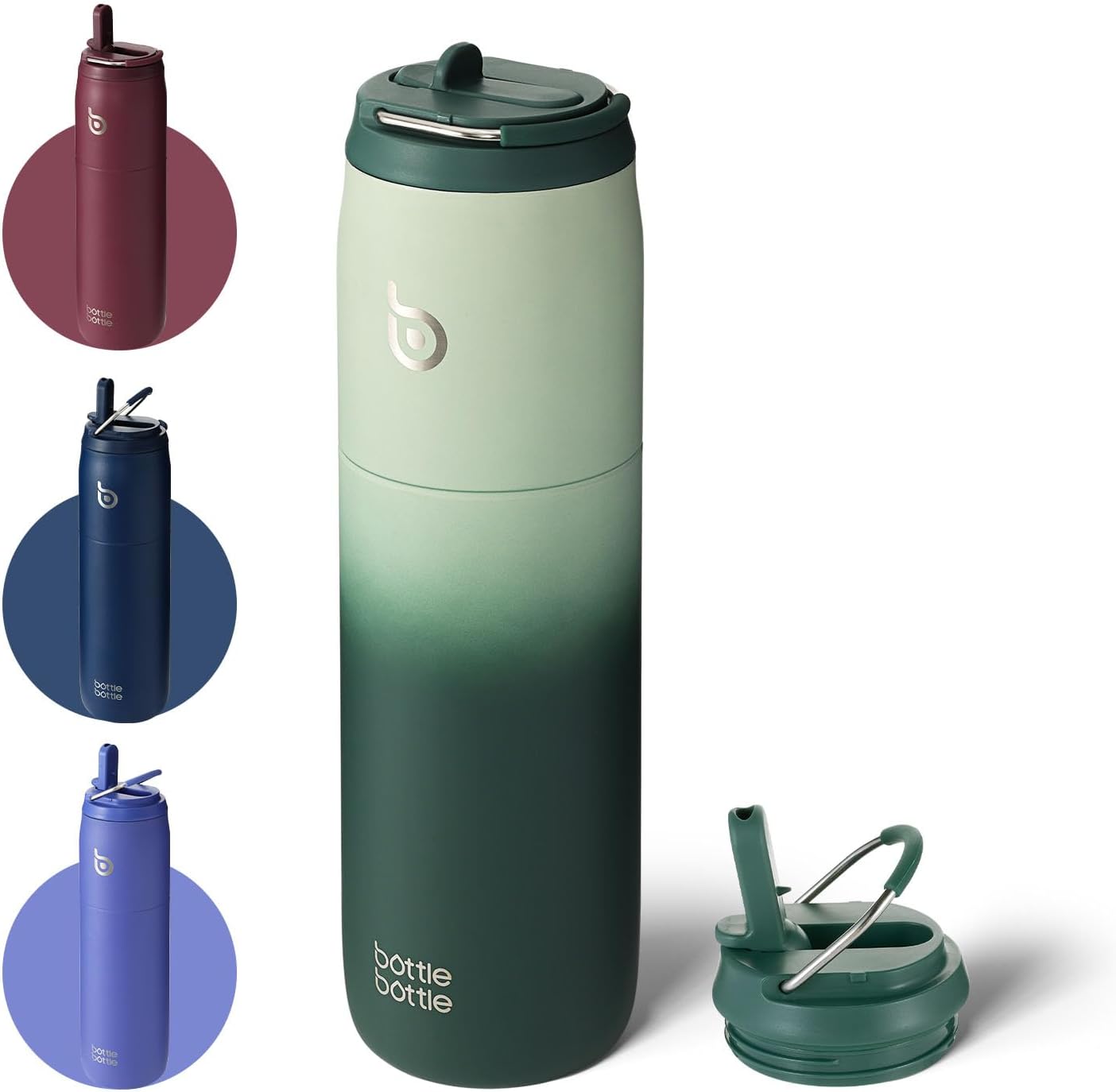 BOTTLE BOTTLE Stainless Steel Water Bottle with Straw and Lid, 32 oz Vacuum Insulated Flask Stay Cold for 24 Hrs Hot for 12 Hrs Leak-Proof Wide Mouth Sports Water Bottles for Men green