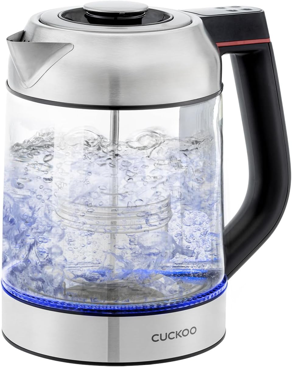 CUCKOO Electric Tea Kettle with Infuser, Glass Electric Kettle with Multi-Temperature Control, Easy to Read LED Lights, 1.7 Liter Capacity Tea Maker Pot (CK-G170BS)