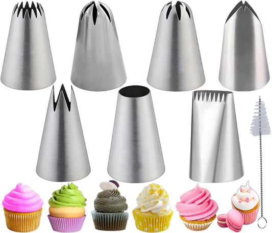 Large Piping Tips Set, Stainless Steel Cake Decorating Icing Tips Nozzles, Pastry Cake Decorating Tips Baking Tools For Cookies Cupcake Decorating Kit (1M 2D 1A 6B 853 895 114)