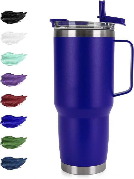 30oz Tumbler with Handle, Insulated Leak Proof Coffee Travel Mug with Straw Lid Double Wall Stainless Steel Vacuum Tumblers Metal Cup Keep Hot and Iced Drink for Gym, Office, Camping, Blue 1 Pack