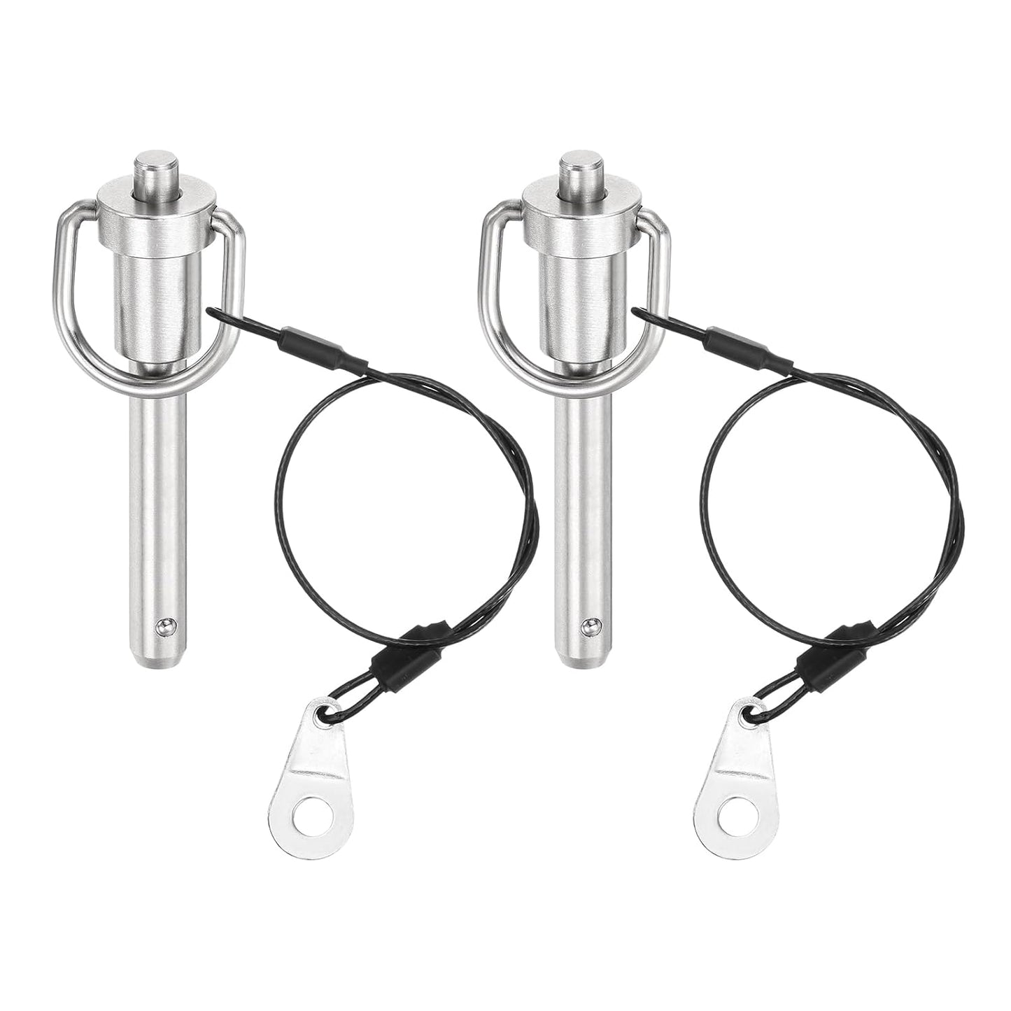 uxcell 2 Pcs Quick Release Pin, 5/16" x 1.57"(Dia. x L) Push-Button Ball Locking Pin 304 Stainless Steel Ring Handle Locking Pin with Wire for Audio Bimini Top Marine, Silver
