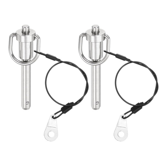 uxcell 2 Pcs Quick Release Pin, 5/16" x 1.57"(Dia. x L) Push-Button Ball Locking Pin 304 Stainless Steel Ring Handle Locking Pin with Wire for Audio Bimini Top Marine, Silver