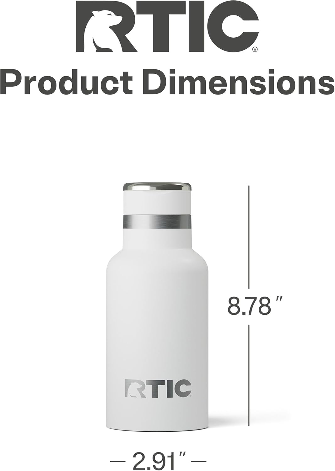 RTIC Little Journey Bottle with Straw, Insulated, Stainless Steel, Metal, Double Wall Vacuum-Insulation, Ceramic-Lined, Leak-Proof Lid, BPA-Free Water Flask for Sports, Travel, White