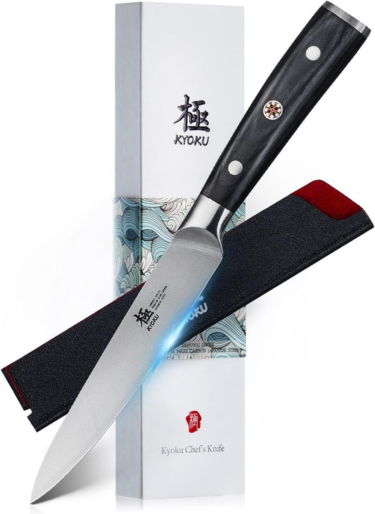 KYOKU 5" Kitchen Utility Knife, Samurai Series Chef Knife with Pakkawood Handle & Mosaic Pin, Japanese High Carbon Steel Knife, Full Tang Kitchen Knife for Vegetable Fruit Herb with Sheath and Case