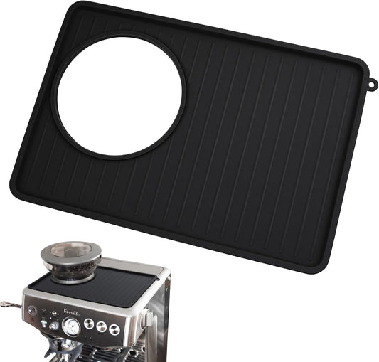 Coffee Mat for Breville 876, Espresso Tamper Mat, Food Grade Silicone Non-Slip, 10.83in x 7.48in, Waterproof Heat Resistant, Espresso Tamping Station for Espresso Machine Barista Accessories (Black)