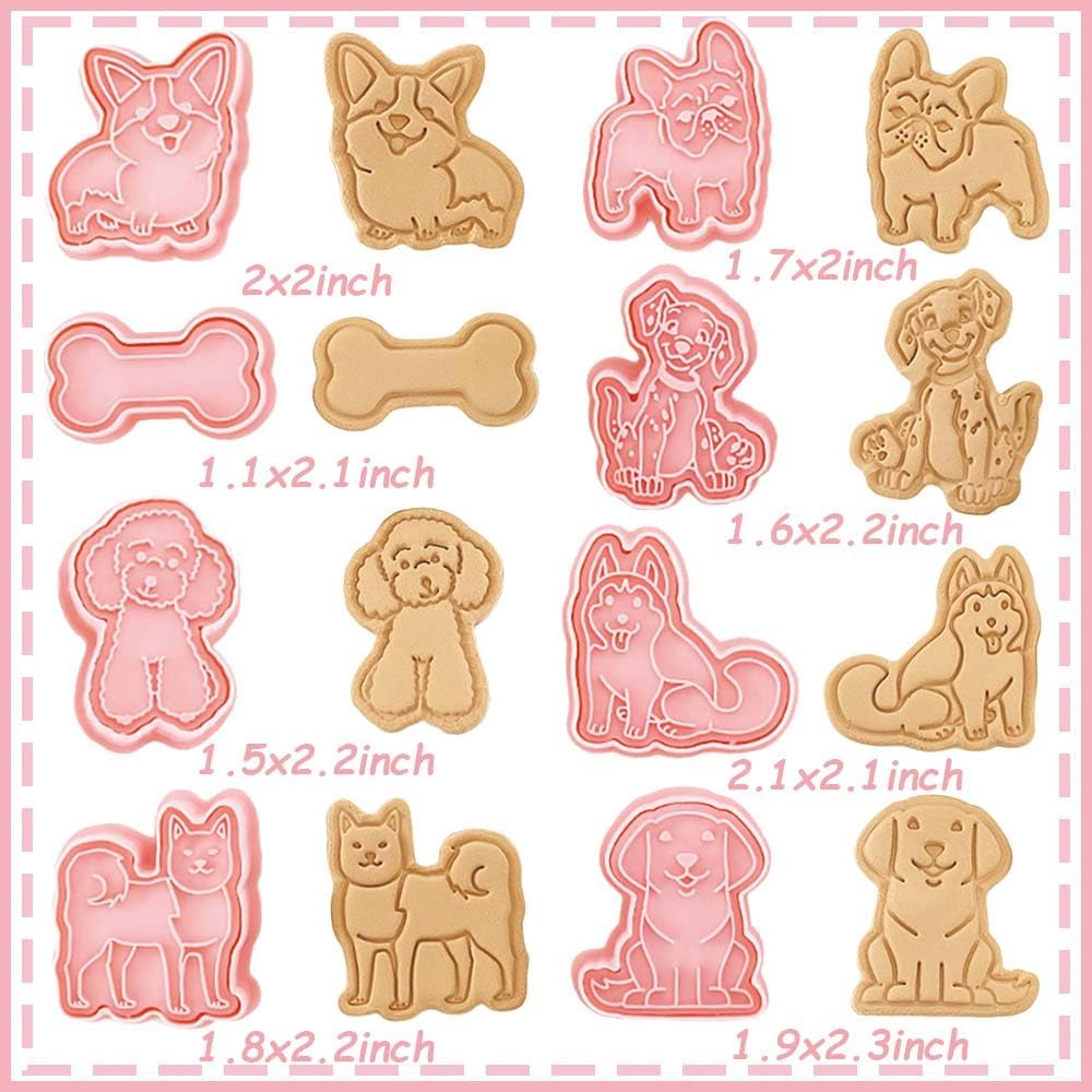 8 Dog Cookie Cutters Set, 3D Puppy Cookie Stamps, Cupcake Pancake Apple Pie Pastry Biscuit Molds, Cookie Baking Molds for Dog Party Decorations (Puppy-2)