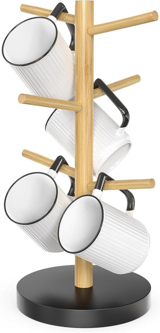 Wisuce Bamboo Mug Holder - Black Coffee Mug Tree Stand for Countertop - Organizer
