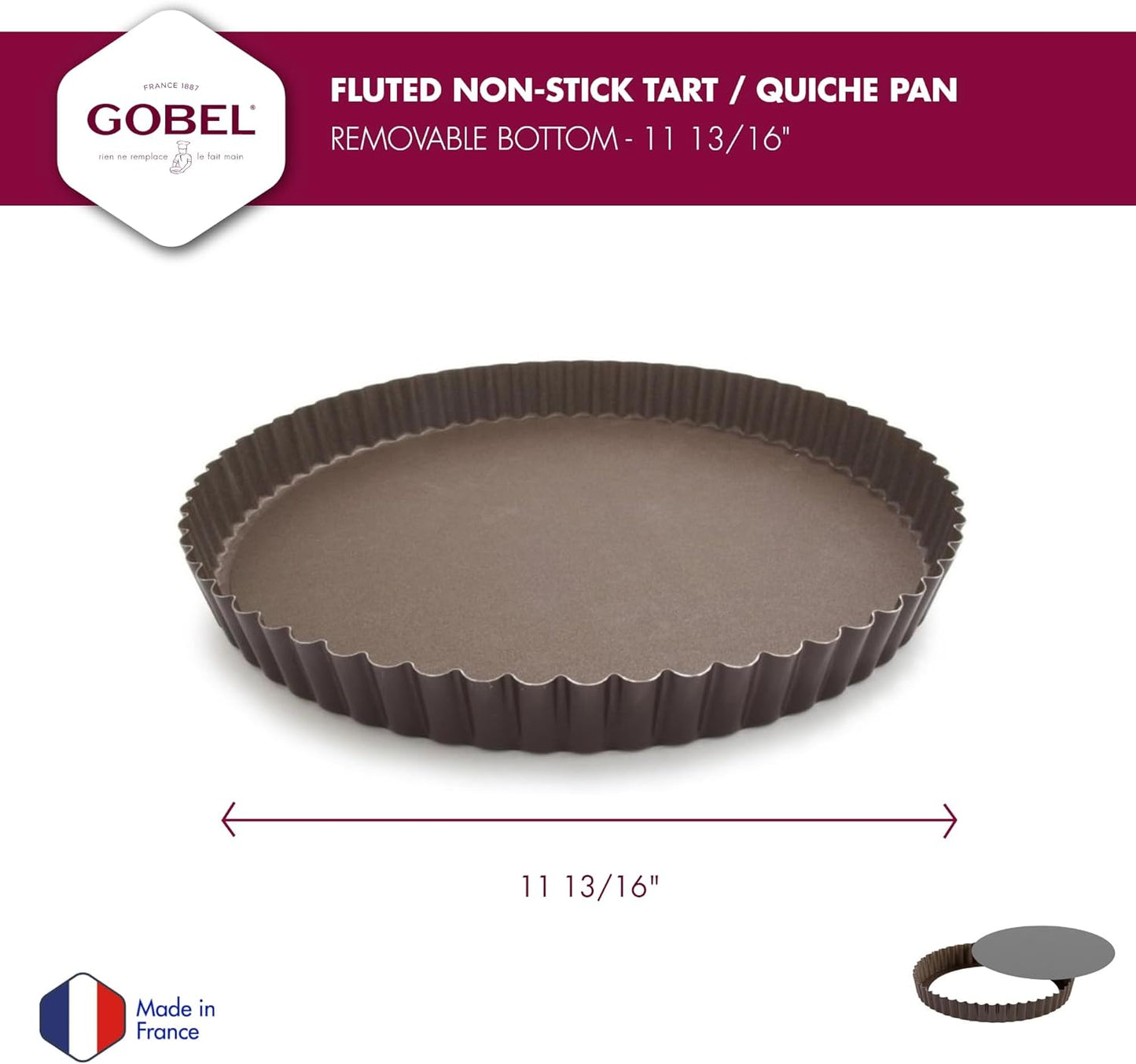 Paderno World Cuisine 11.875 Inch Fluted Non-Stick Tart Pan with Removable Bottom
