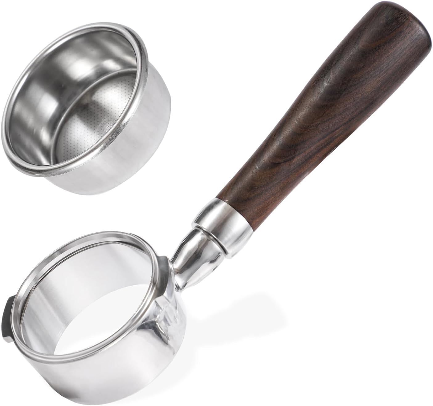 58mm Bottomless Portafilter with Double Shot Filter Basket & Wood Handle for Gaggia Classic, Espresso Pure, Color, Dose, Evolution, Baby Twin and More Semi-Automatic Espresso Machine