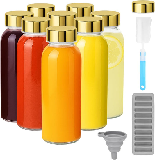 Zukro Glass Water Bottles with Lids 10 oz, Reusable Clear Juice Bottles With Stainless Steel Airtight Cap for Juicing, 100% Leak Proof Juice Drinking Jar for Ginger and Milk, BPA Free