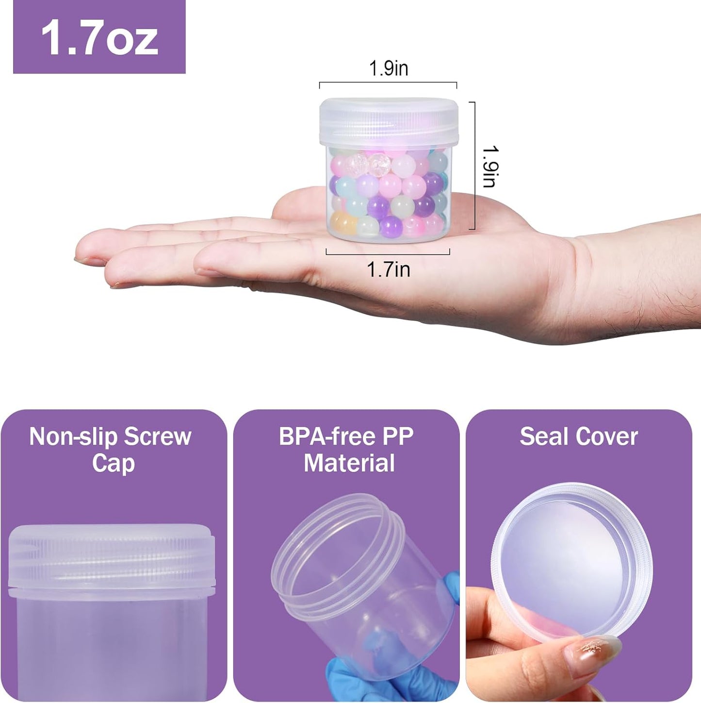 TSA Approved Wide Mouth Travel Size Containers, PP Clear & White Leak Proof Travel Plastic Jars with Lids for Creams Lotion Cosmetic, Jewelry Beads, Sample, Small Items Storage (1.7 oz, 8 Pcs)