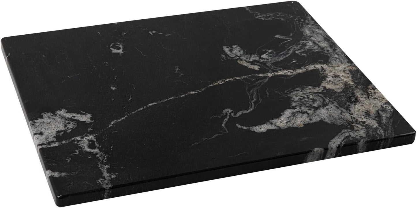 Black Marble Cutting Board For Kitchen, Large Marble Slab Pastry Board With Non-Slip Feet For Baking, Cheese, Charcuterie, Chocolate, 16x20 Inch