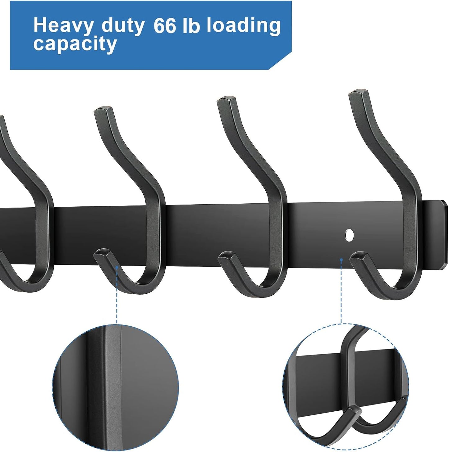 Wall Hooks Heavy Duty, 23 Inch Coat Rack Wall Mount with 8 Hooks, Black Wall Hooks for Entryway, Bathroom - for Hanging Backpack, Bag, Coat, Purse, Hat, Towel, Clothes,2 Packs