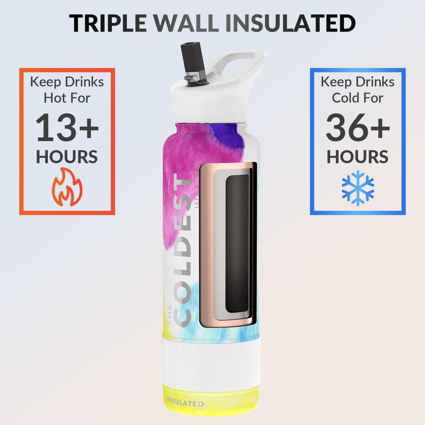 Coldest Insulated Water Bottle with Straw Lid - Stainless Steel Metal Insulated Bottle for Men & Women (Clouds of Tie Dye, 40 oz)