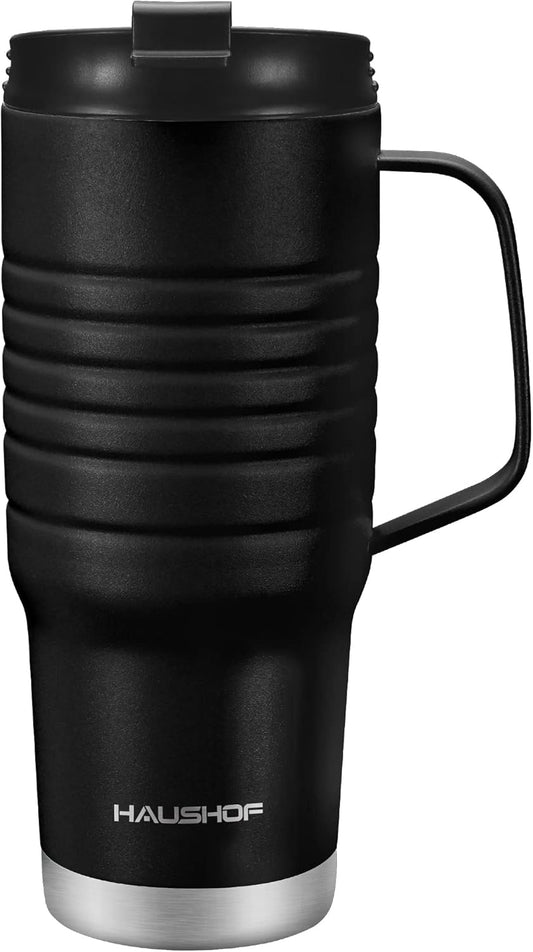 HAUSHOF 24 oz Travel Mug with Handle, Stainless Steel Vacuum Insulated, Double Wall with Leakproof Lid, BPA Free
