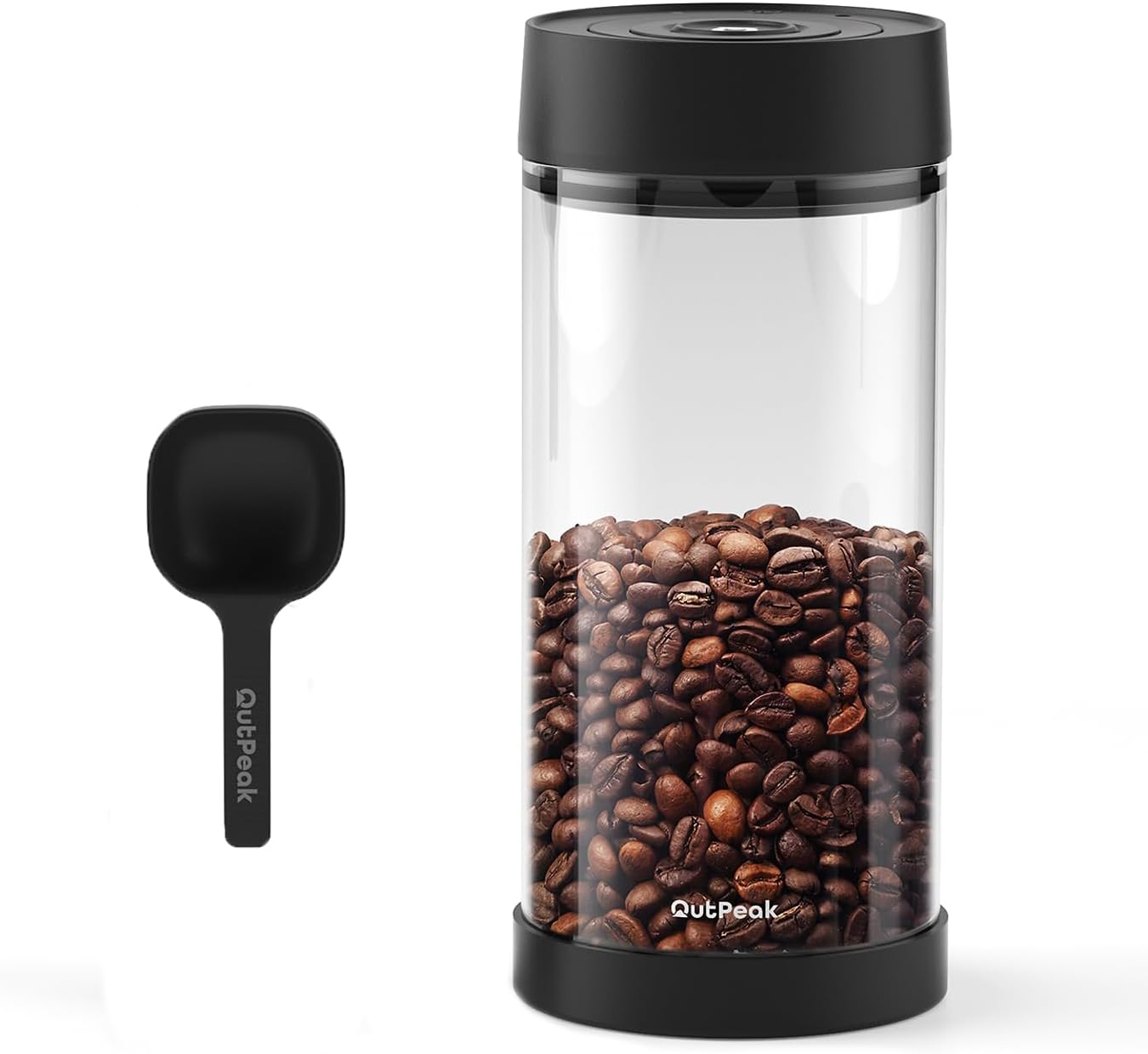 OUTPEAK Neo 2025 Automatic Vacuum Coffee Canister, 1.35L for 17.6oz Coffee Beans, One-Button Operation,Large Airtight Coffee Canister with Scoop,Coffee Storage Container Clear Glass(Champion's Choice)
