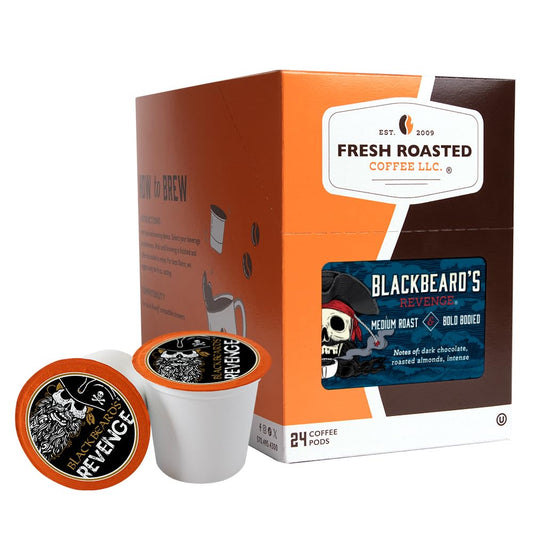 Fresh Roasted Coffee, Blackbeard's Revenge, Medium Roast, 24 Pods for K Cup Brewers