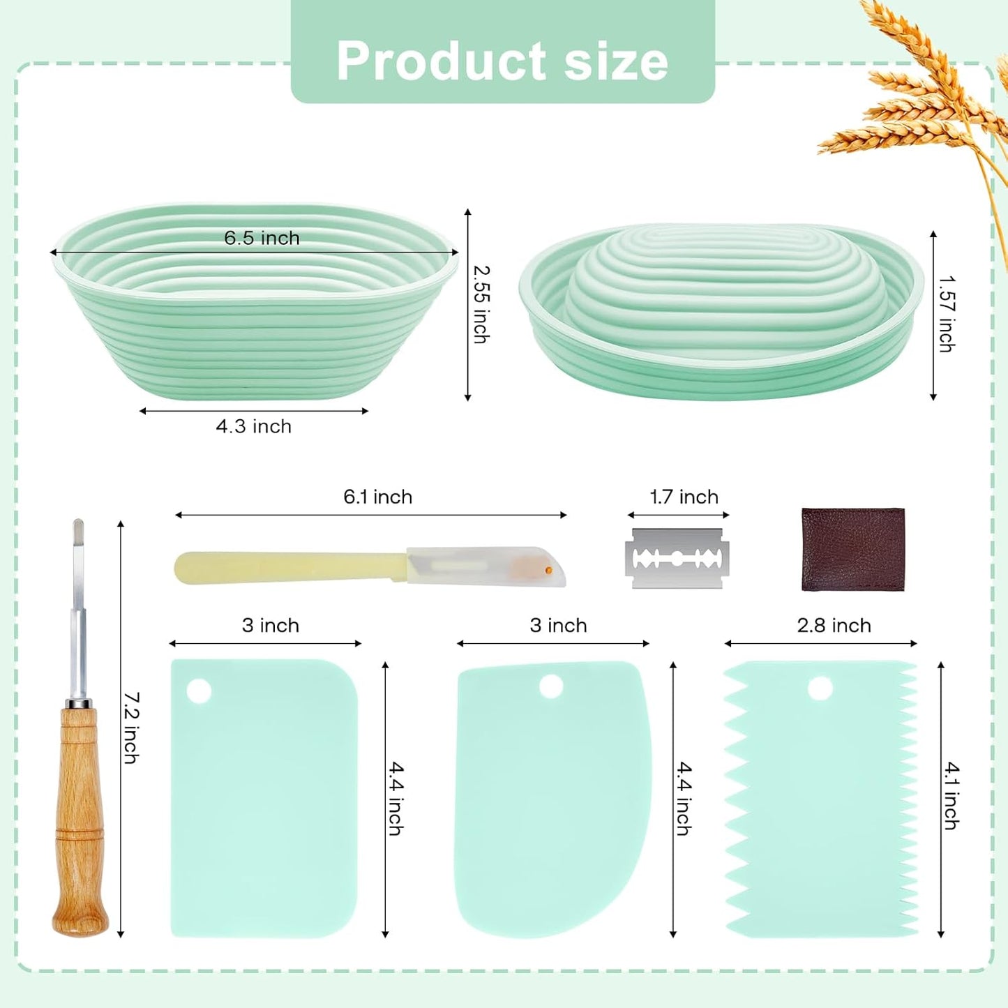 Silicone Banneton, Sourdough Bread Baskets (Set of 6, 6.5 Inch), Oval Proofing Bread Bowls with Starter Kit, Bread Making Baking Supplies