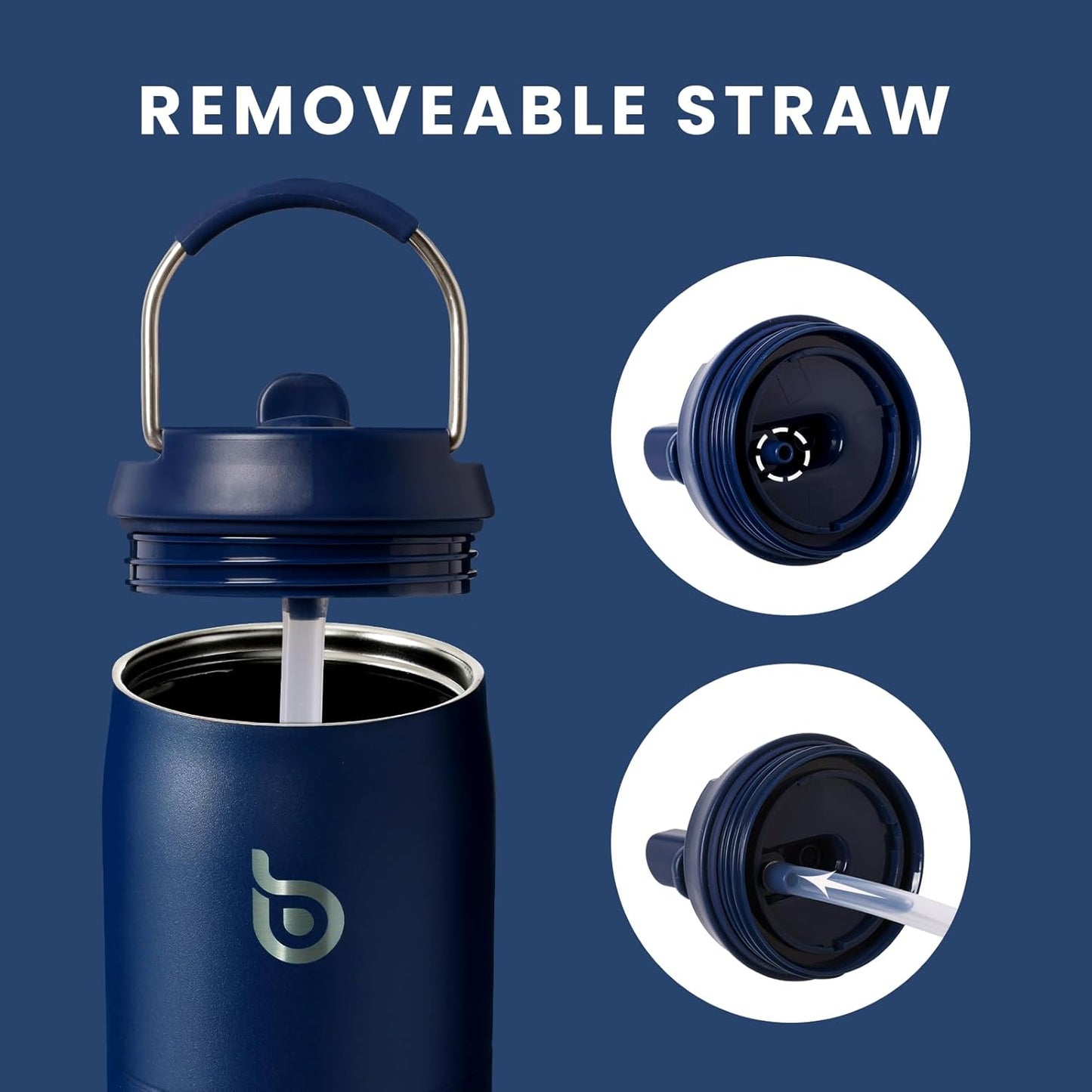 BOTTLE BOTTLE Stainless Steel Water Bottle with Straw and Lid 32 oz Vacuum Insulated Cup Stay Cold and Hot, Leak-Proof Wide Mouth Water Bottles for Men,indigo blue
