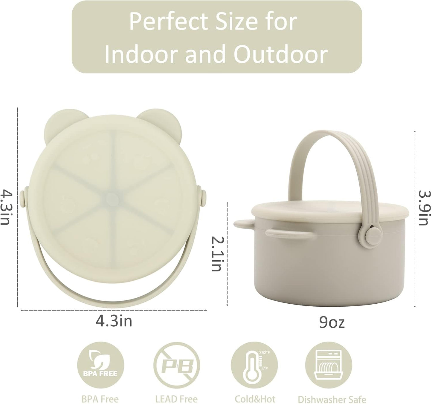 Snack Cups for Toddlers, Baby Snack Containers,Silicone Toddler Snack Cups No Spill, Food Catcher with Lid & Bucket-like Handle, BPA Free & Dishwasher Safe, 9 Ounce Light Green