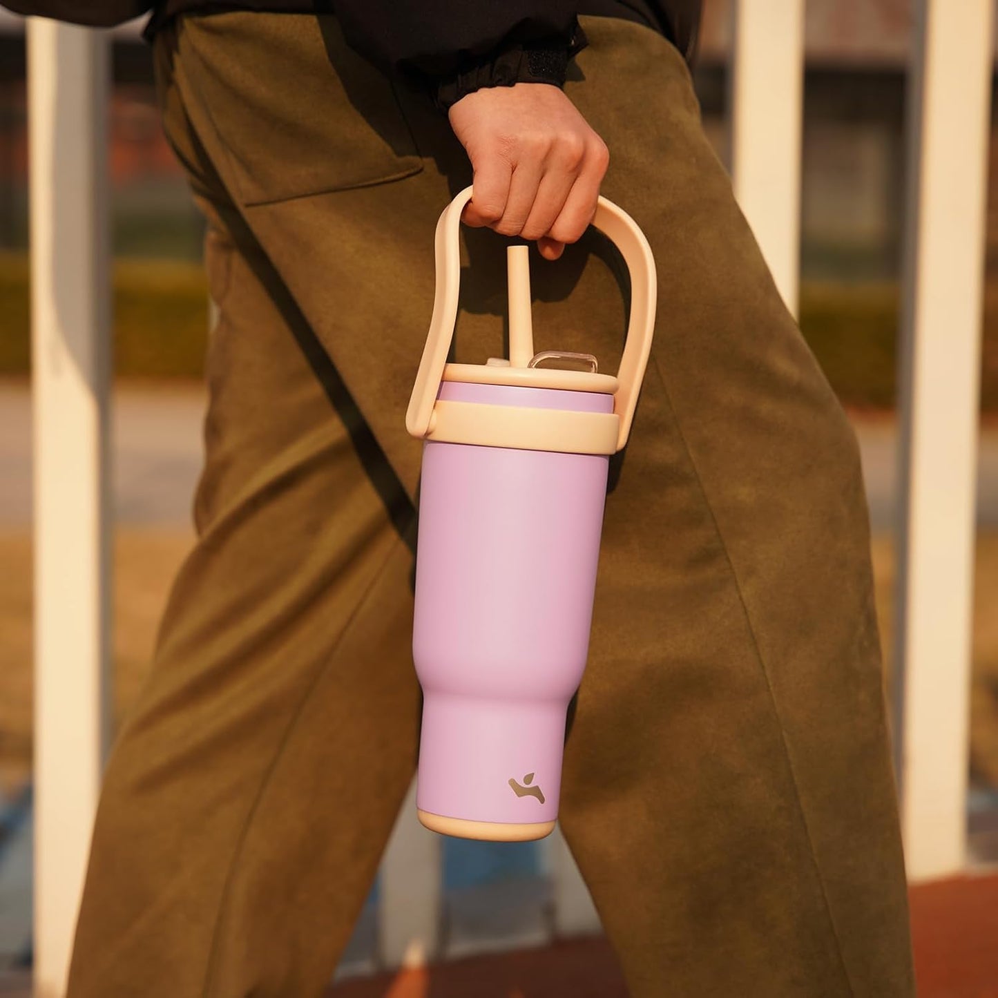 40 oz Tumbler with Side Handle, Insulated Water Bottle with Straw and 2 in 1 Lid, Stainless Steel Cup Travel Coffee Mug for Sports Office Gym,Fuchsia