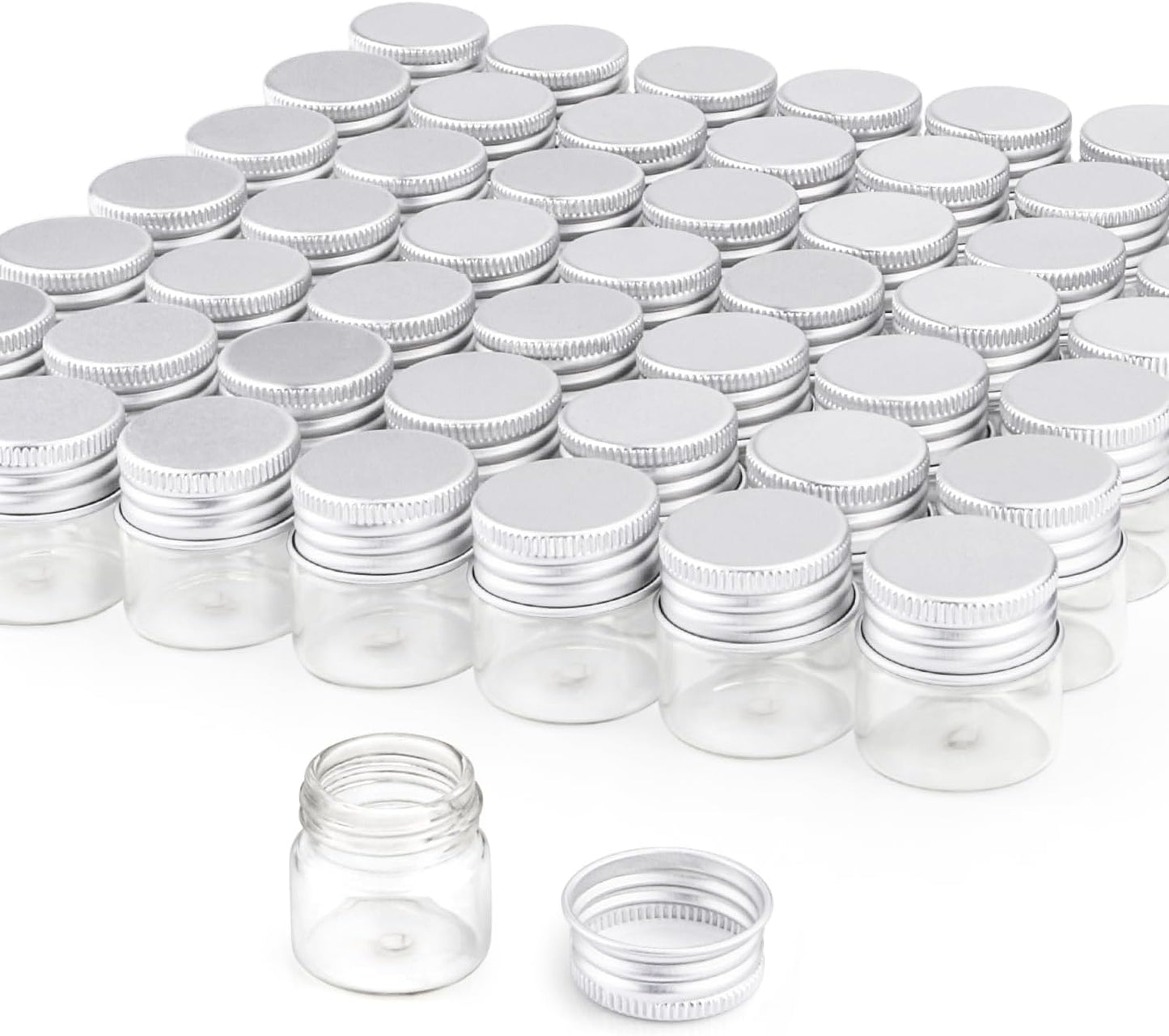 50 Pack,10ml Clear Glass Essential Oil Bottle,Empty Travel Glass Liquid Sample Vial Decorations Preservation Storage Vials Test Jars Container -1.18" W x 1.18" H