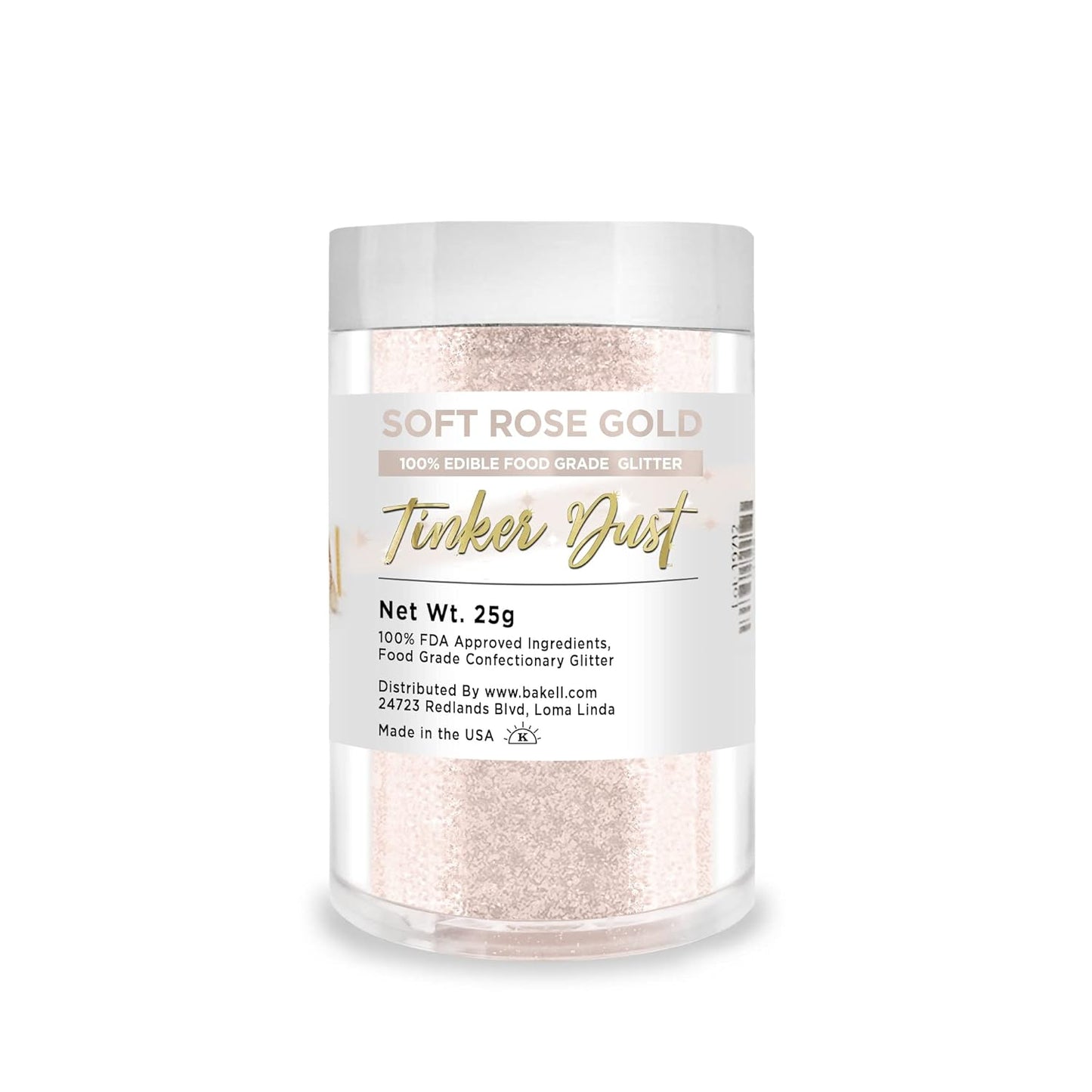 BAKELL Soft Rose Gold Edible Glitter, 25 Grams | TINKER DUST Edible Glitter | KOSHER Certified | 100% Edible Glitter | Cakes, Cupcakes, Cake Pops, Drinks, Dessert Vegan Glitter & Dusts (25g, Soft Rose Gold)