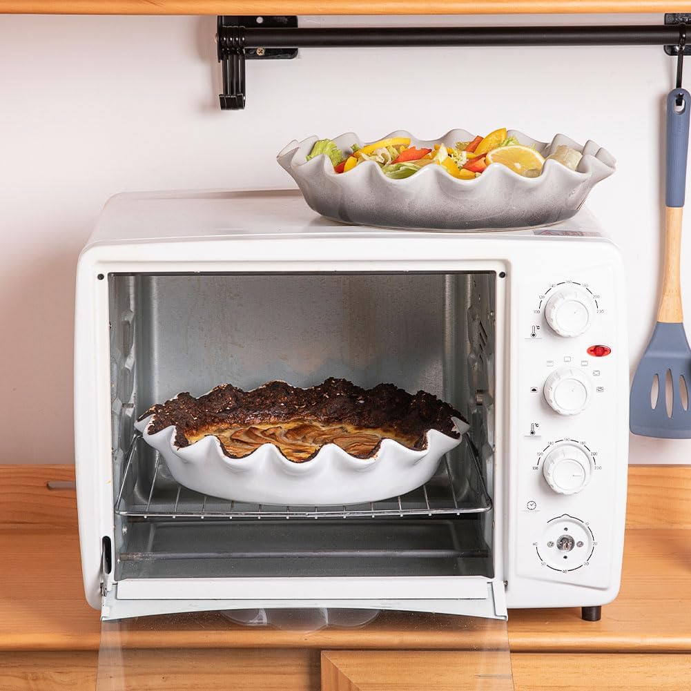 Sweejar Ceramic 11.5 Inches Pie Pan for Baking, Deep and Fluted Porcelain Round Pie Dish, Non-Stick Pie Plate for Pumpkin Pie, Apple Pie, Pie Pots with Morden Farmhouse Design(Turquoise)