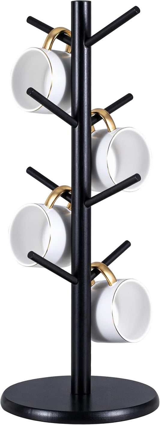 MyLifeUNIT Mug Holder Tree, Black Coffee Cup Holder with 8 Hooks, Wood Mug Hanger Stand for Counter