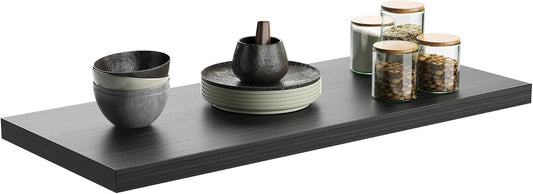 Wall Shelf Set of 1,Dark Wood Floating Shelves 24 in W x 10 in D x 1 in H, Wooden Floating Wall Shelf with Invisible Brackets for Living Room/Bedroom/Bathroom/Kitchen Storage and Decor