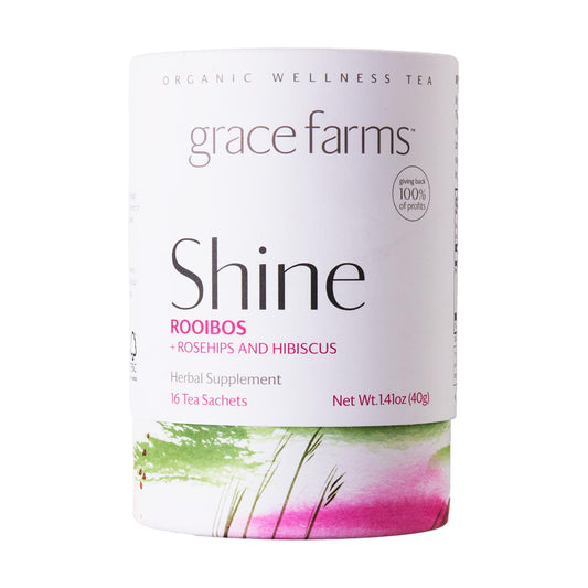Grace Farms SHINE Wellness Organic Tea Blend (16 Pyramid Sachets) | Hydrating Tea For Skin and Detox | Rooibos, Rosehips, Hibiscus, Tulsi, and Haritaki | Fairtrade and Kosher | Gives Back 100% of Profits
