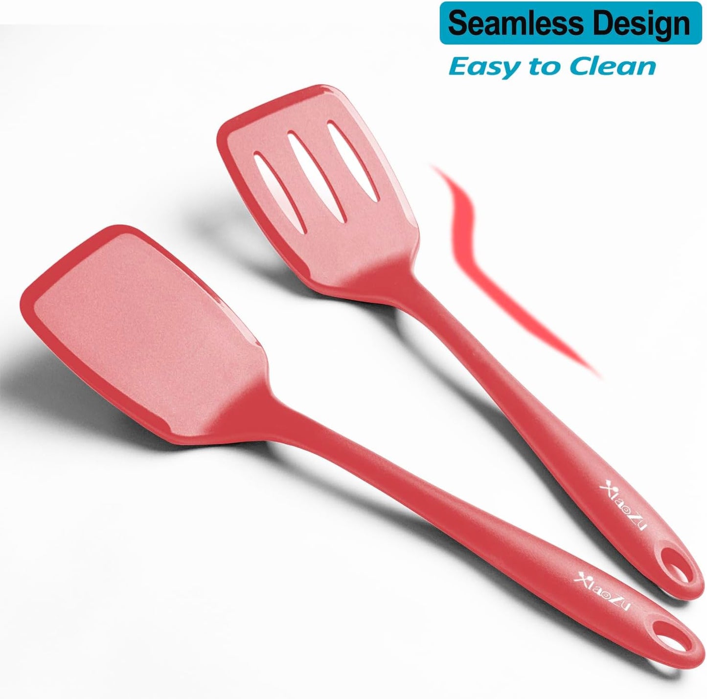 600˚F Heat Resistant Silicone Spatula Set, 13.6" Kitchen Spatula Turners for Non Stick Cookware, Flexible Spatulas with Thin Edges, Seamless Cooking Utensils for Fish, Eggs, Pancakes, Red