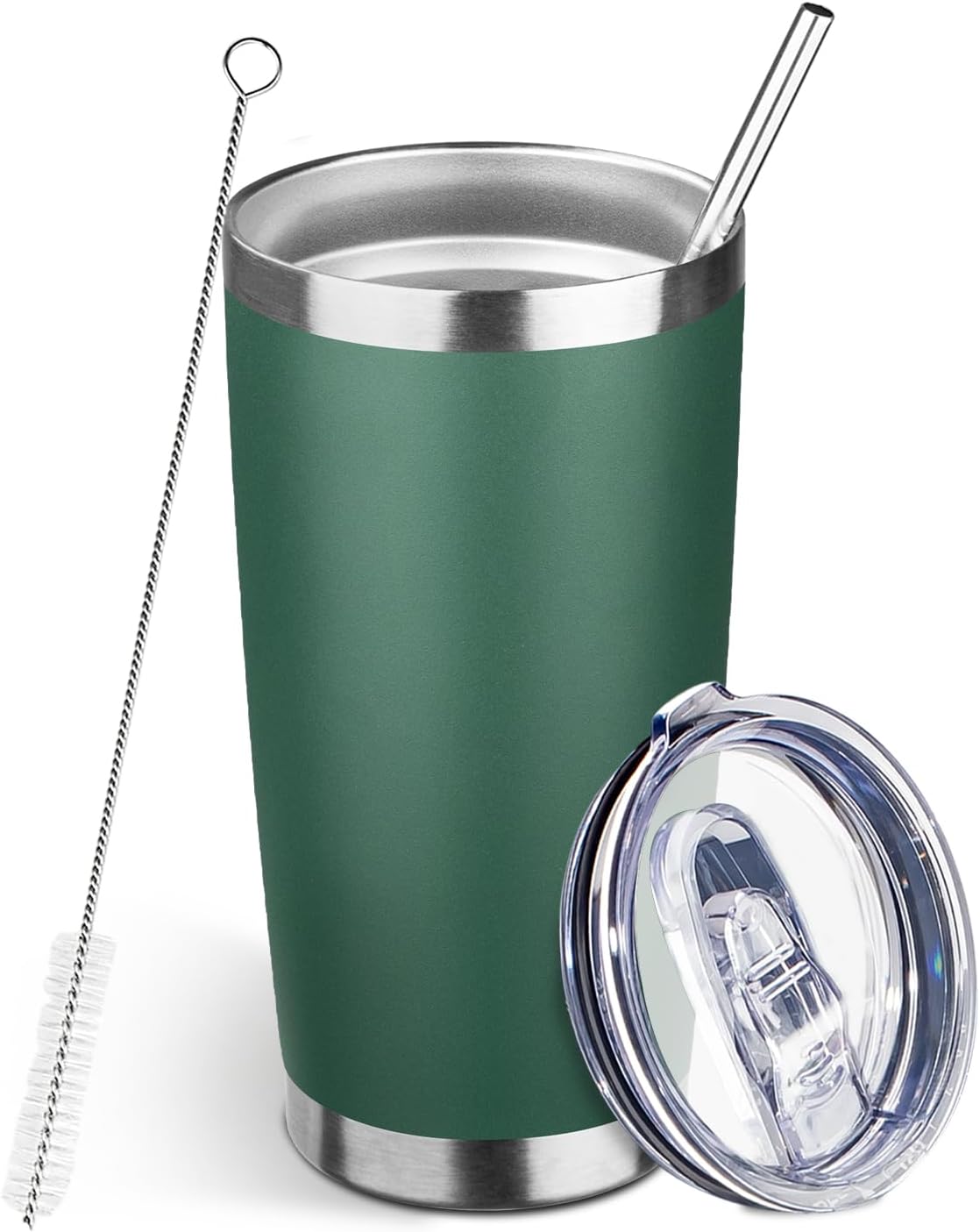 20oz Tumbler Bulk with Lid and Straw, Stainless Steel Double Wall Vacuum Insulated Travel Mug, Powder Coated Coffee Cups for Hot and Cold Drinks,Funny Gifts for Women Men(Dark green,1)
