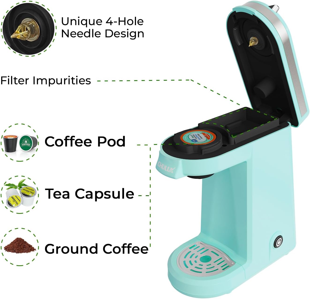 CHULUX Mini Coffee Maker for K Capsule, Single Serve Coffee Maker for One Cup Americano, Lightweight Pod Coffee Machine, Aqua