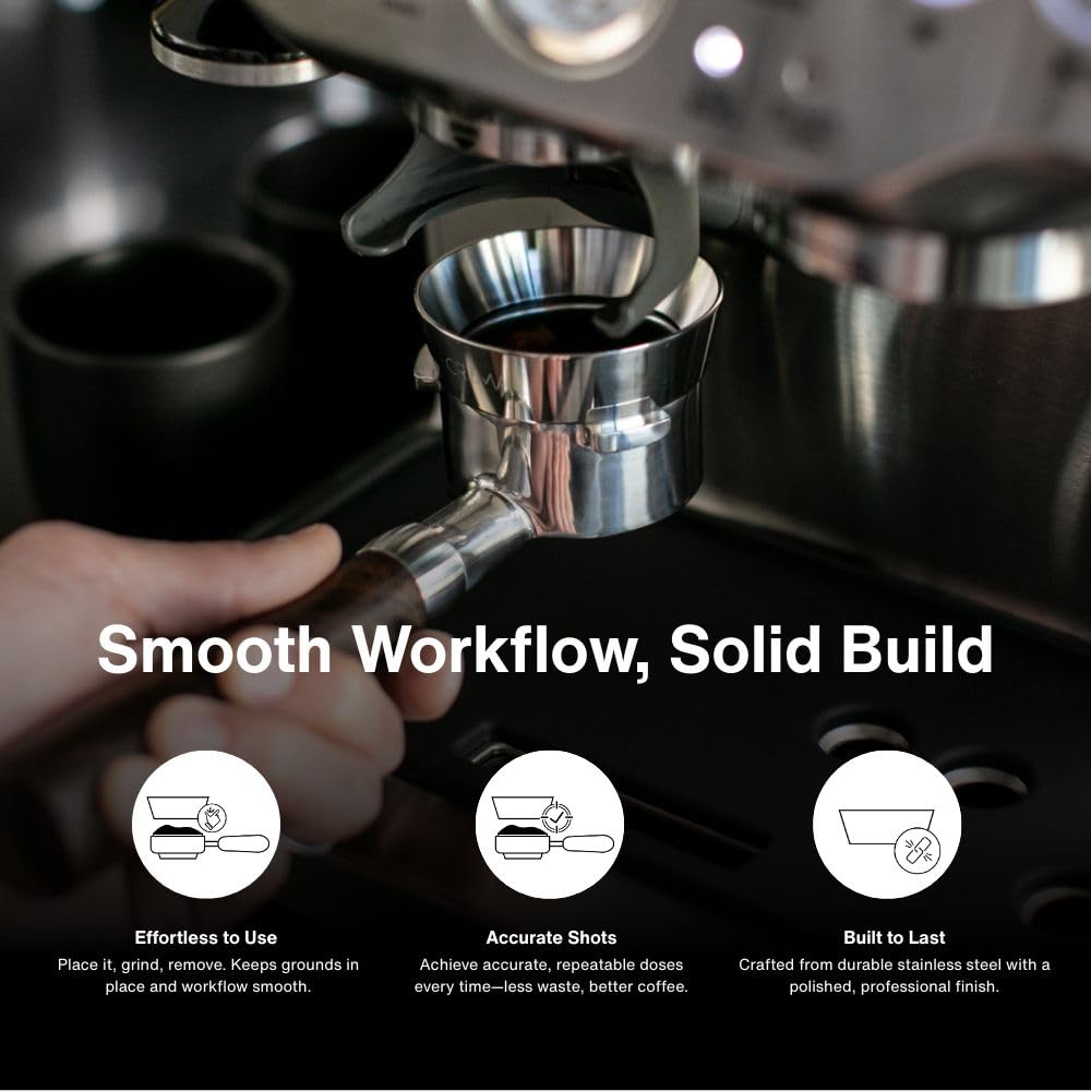 Crema Coffee Products 54mm Dosing Funnel|Compatible with 54mm Breville Portafilter,DualBoiler and OracleEspressoMachines|PreventsSpillage&Waste|DurableStainlessSteel|EasyFit for Clean,ConsistentDosing