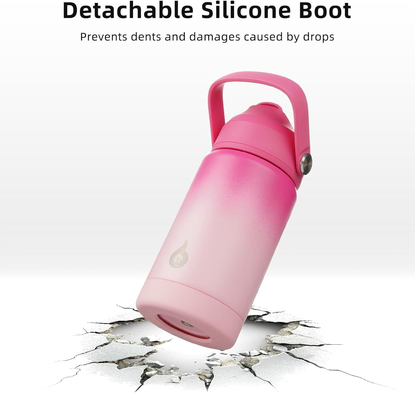 BJPKPK Insulated Water Bottle with Straw Lid, 12oz Thermos Water Bottles, Flex Handle & Non-slip Boot, BPA Free Leak Proof Stainless Steel Metal Thermos, Tumblers, Cups,Pearl Pink