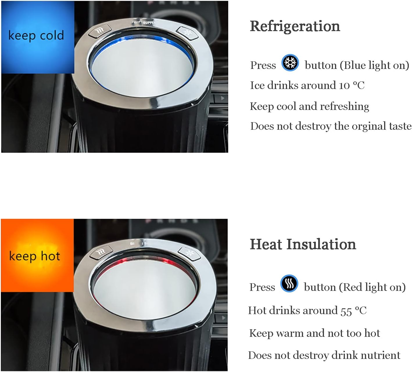 Car Cup Holder 2-in-1 Coffee Warmer Drink Cooler Smart Car Tumbler Holder Gift for Car Lover(Matt Black)