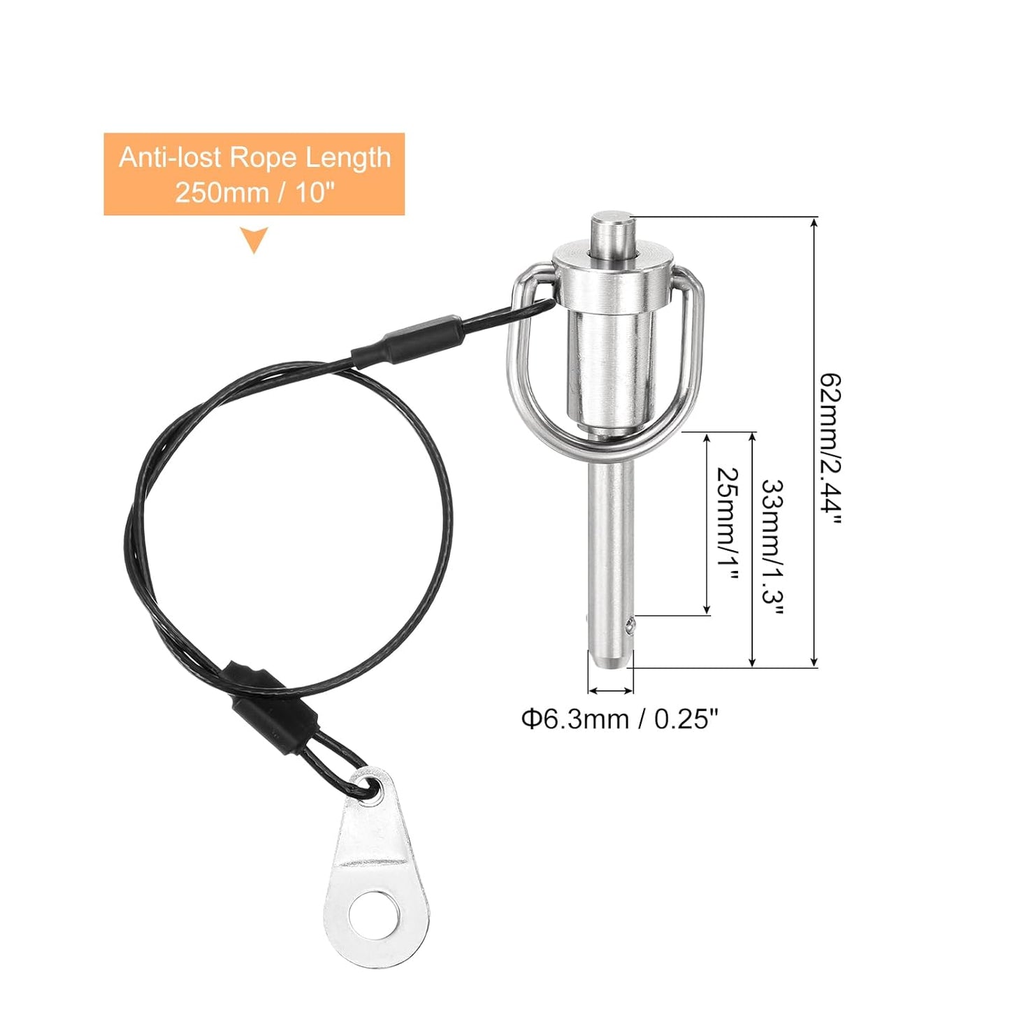 uxcell 1 Pcs Quick Release Pin, 1/4" x 1"(Dia. x L) Push-Button Ball Locking Pin 304 Stainless Steel Ring Handle Locking Pin with Wire for Audio Bimini Top Marine, Silver