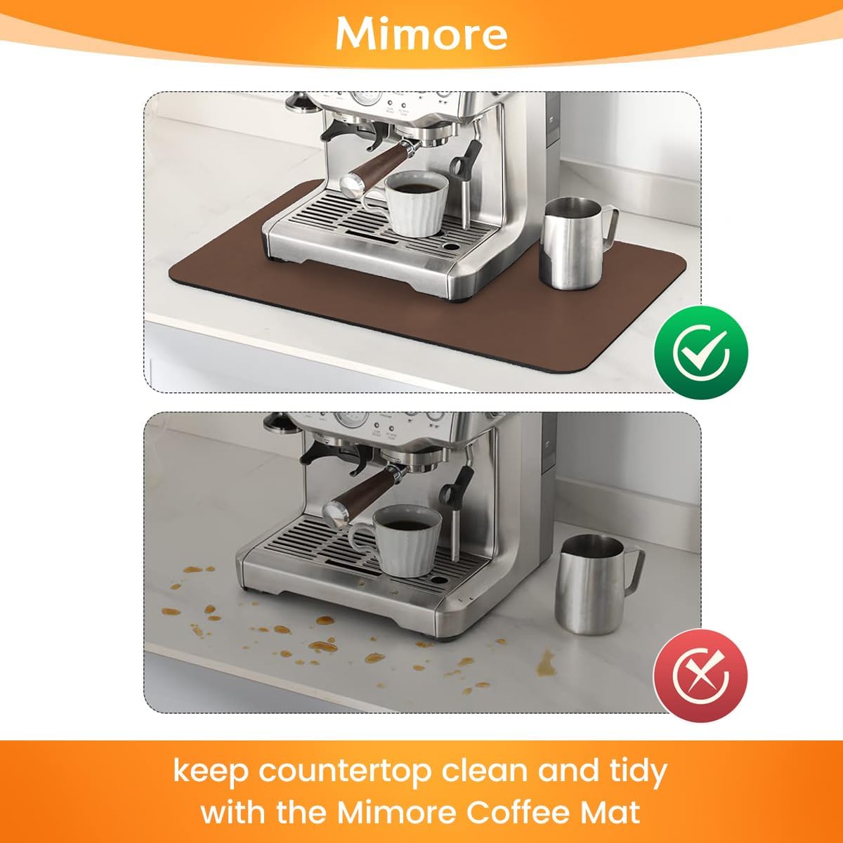 Mimore Coffee Mat - 16x24 Inch Brown Bar Mat for Countertop - Absorbent, Hides Stains, Rubber Backed - Dish Drying Mat Fits Under Coffee Maker, Espresso Machine (Compatible with Ninja Luxe Cafe)