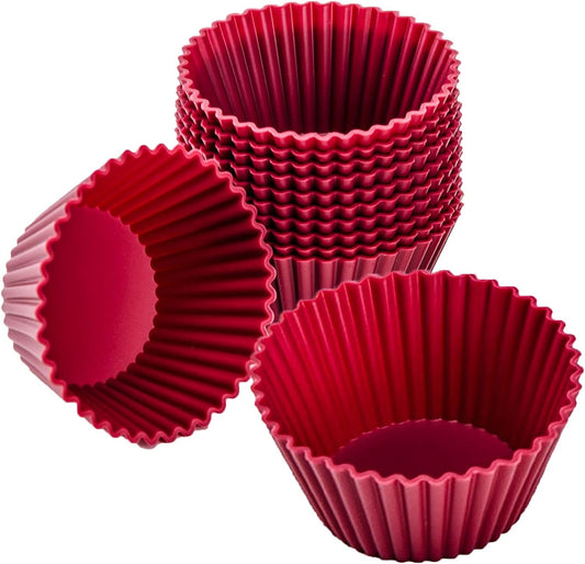Nalchois Silicone Cupcake Baking Cups 12 Pack, Wine Red Reusable Silicone Muffin Cupcake Liners，Non-Stick Easy Release Silicone Baking Molds BPA Free for Cupcakes Muffins Pudding Tart Jelly Mousse