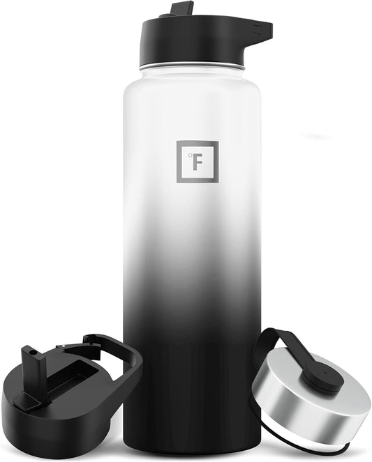IRON °FLASK Camping & Hiking Hydration Flask with 3 Lids - Stainless Steel, Double Walled & Vacuum Insulated Water Bottle - Leak Proof & BPA Free (Day & Night, Straw - 40 oz)