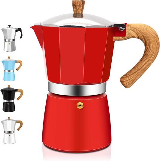 6 Cup Aluminum Espresso Stovetop Moka Pot Express Coffee Maker Percolator Italian Classic Mocha Coffee Machine for Italian and Cuban Cafe Brewing for Home & Camping 300ml 10oz