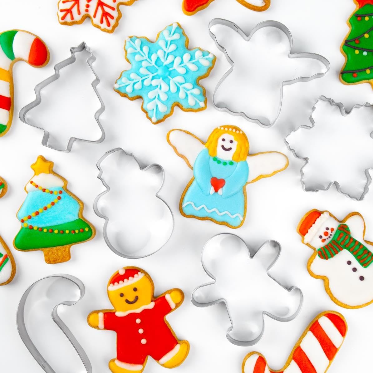 Christmas Cookie Cutter Set - 6 Pieces Christmas Cookie Cutter Shapes, Stainless Steel Cookie Cutters - Gingerbread Man, Snowflake, Christmas Tree, Angel, Snow Man,Candy Cane for Holiday