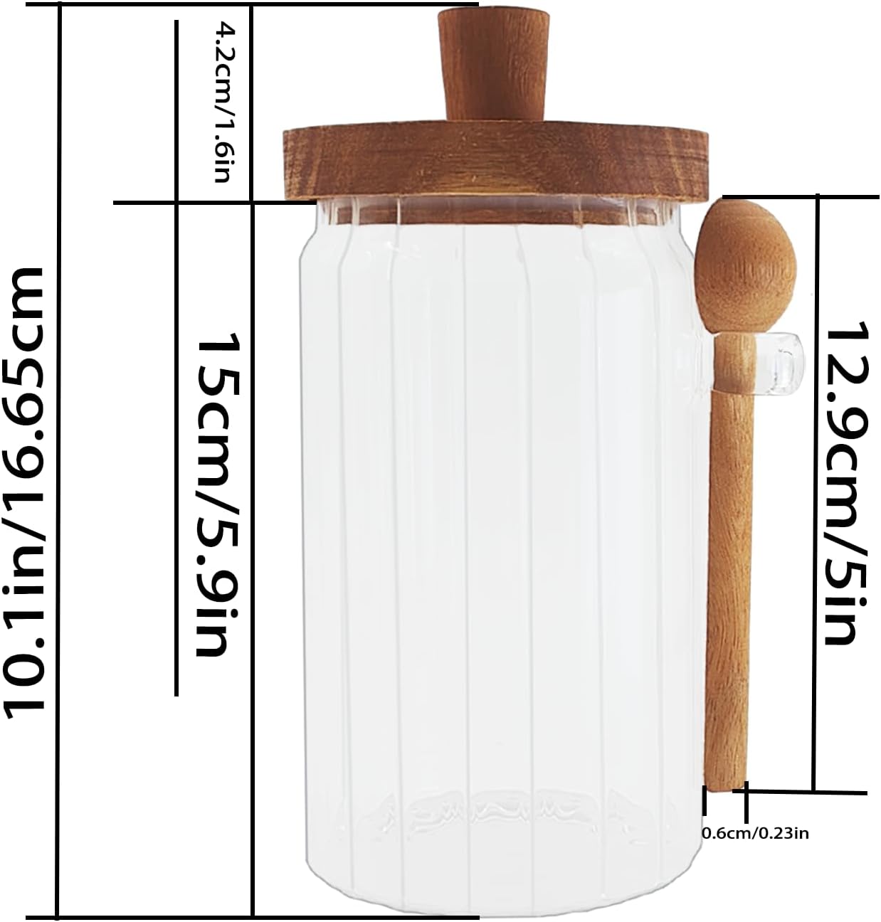 Set of 3 Glass Food Storage Jars with Handles Wood Lid and Spoon, 25 oz Glass Kitchen Canisters for Coffee, Tea, Cereal, Spice and Canning, Mason Jars, Cute Jar