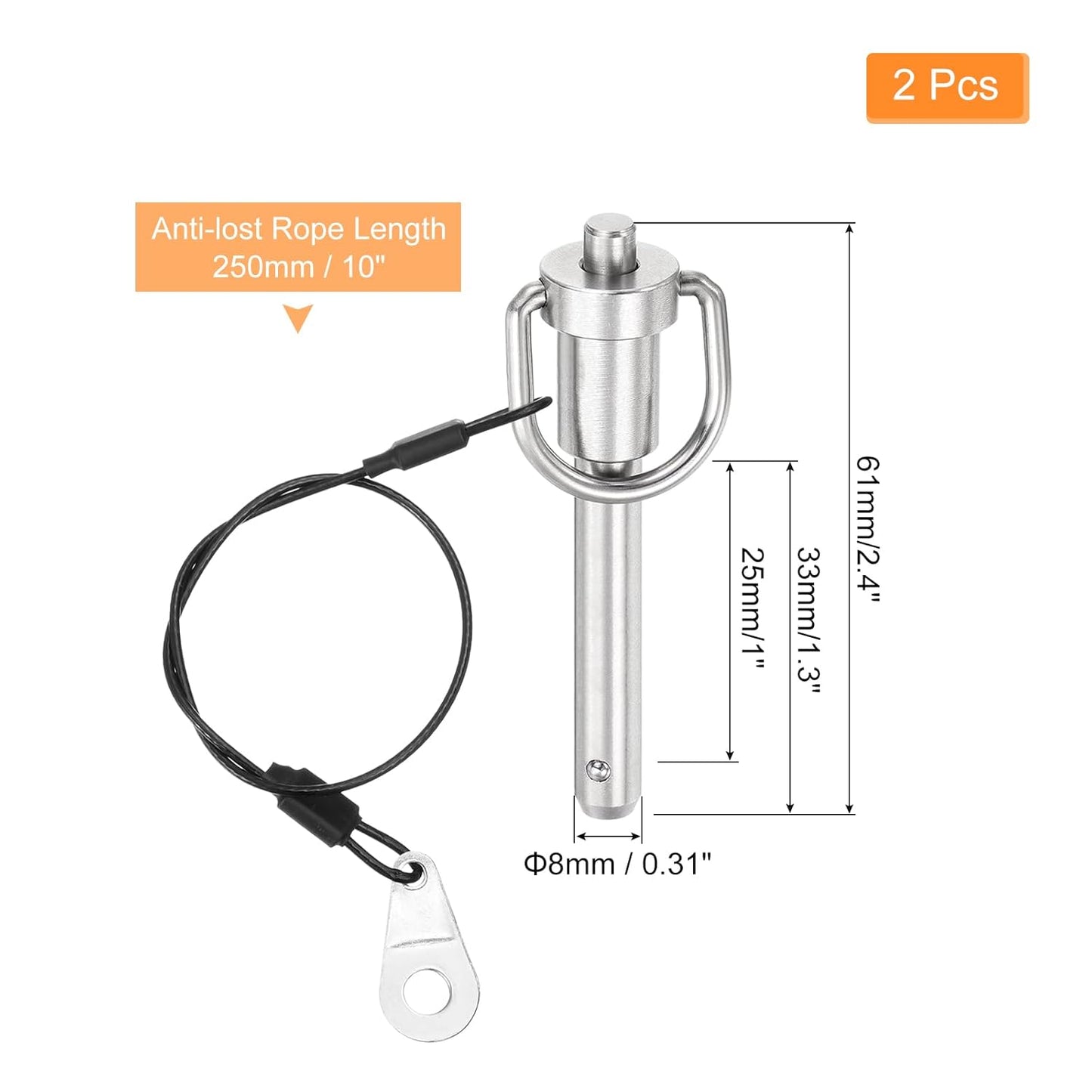 uxcell 2 Pcs Quick Release Pin, 5/16" x 1" (Dia. x L), Stainless Steel, Silver