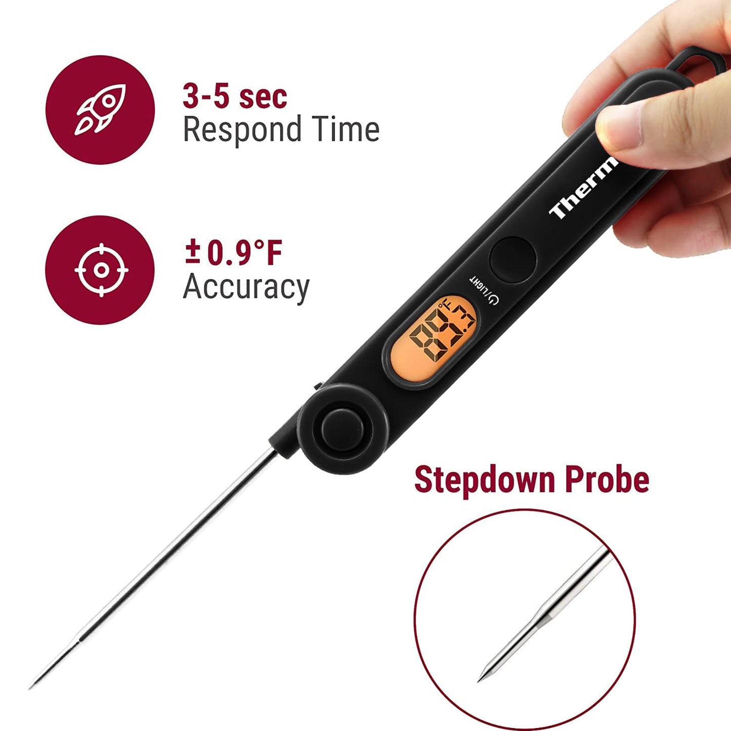 ThermoPro Digital Meat Thermometer with Temperature Indicator, Instant Read Food Thermometer with Probe and Backlight for Oil Deep Fry Smoker BBQ Grill Kitchen Candy