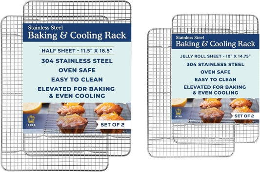 Ultra Cuisine Heavy Duty 100% Stainless Steel Cooling Rack for Cooking and Baking - Baking Rack & Wire Cooling Rack - Fits Half and Jelly Roll Sheet Pans - 11.5''x 16.5''' and 10''x14.75''